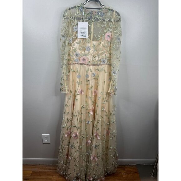 Mac Duggal 11226 Floral Embroidered Butterfly Sleeve Flowy Gown Dress Sz 10 NWT - Picture 7 of 8